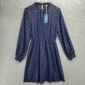 Modcloth Established Aplomb Long Sleeve Dress Womens Size Medium Navy Gold